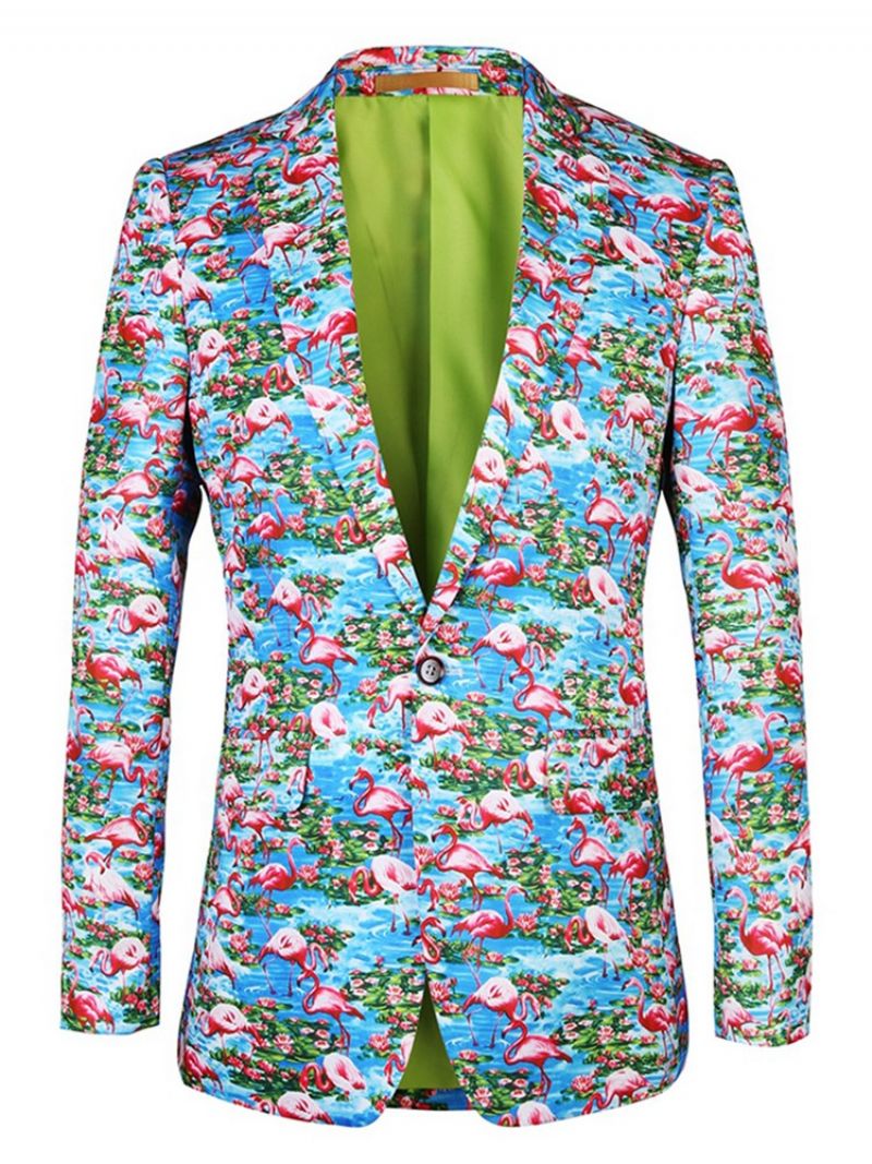 Flamingo Printed Color Block Slim Pánské Sako