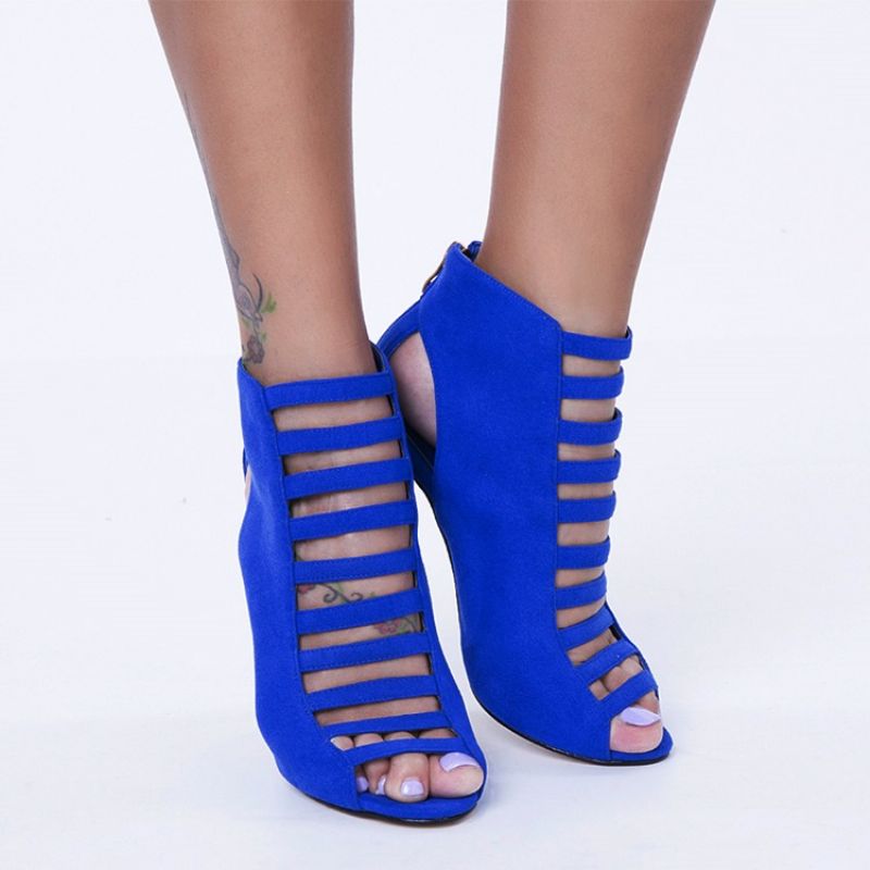 Blue Peep Toe Bakc Zip Jehlové Sandály