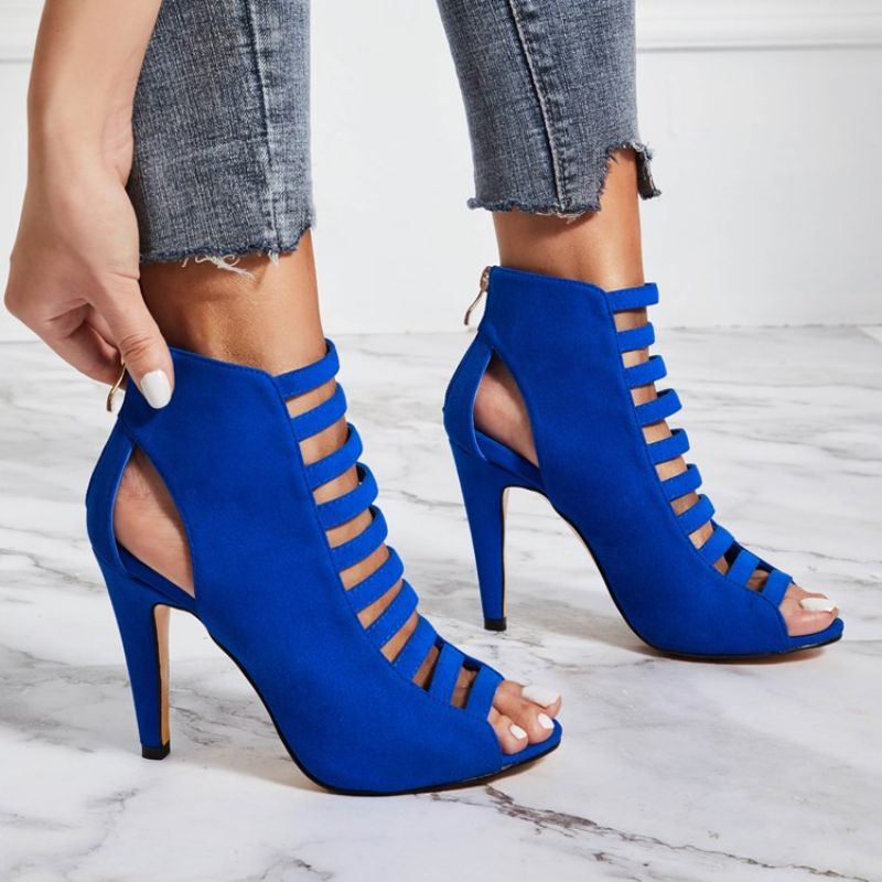 Blue Peep Toe Bakc Zip Jehlové Sandály