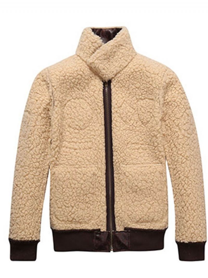 Pánský Pu Kabát Faux Shearling Thicken Warm Small Size