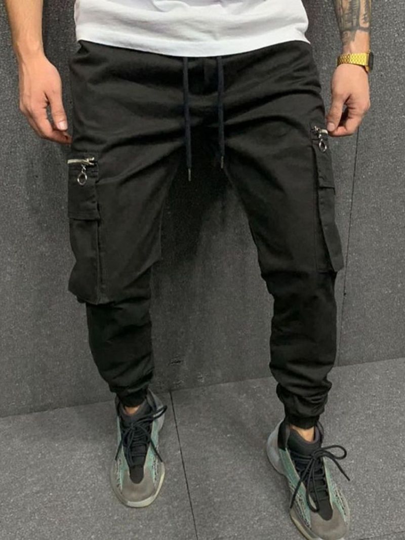 Cargo Kalhoty Pocket Pencil Pants Plain Mid Waist Pánské Ležérní Kalhoty