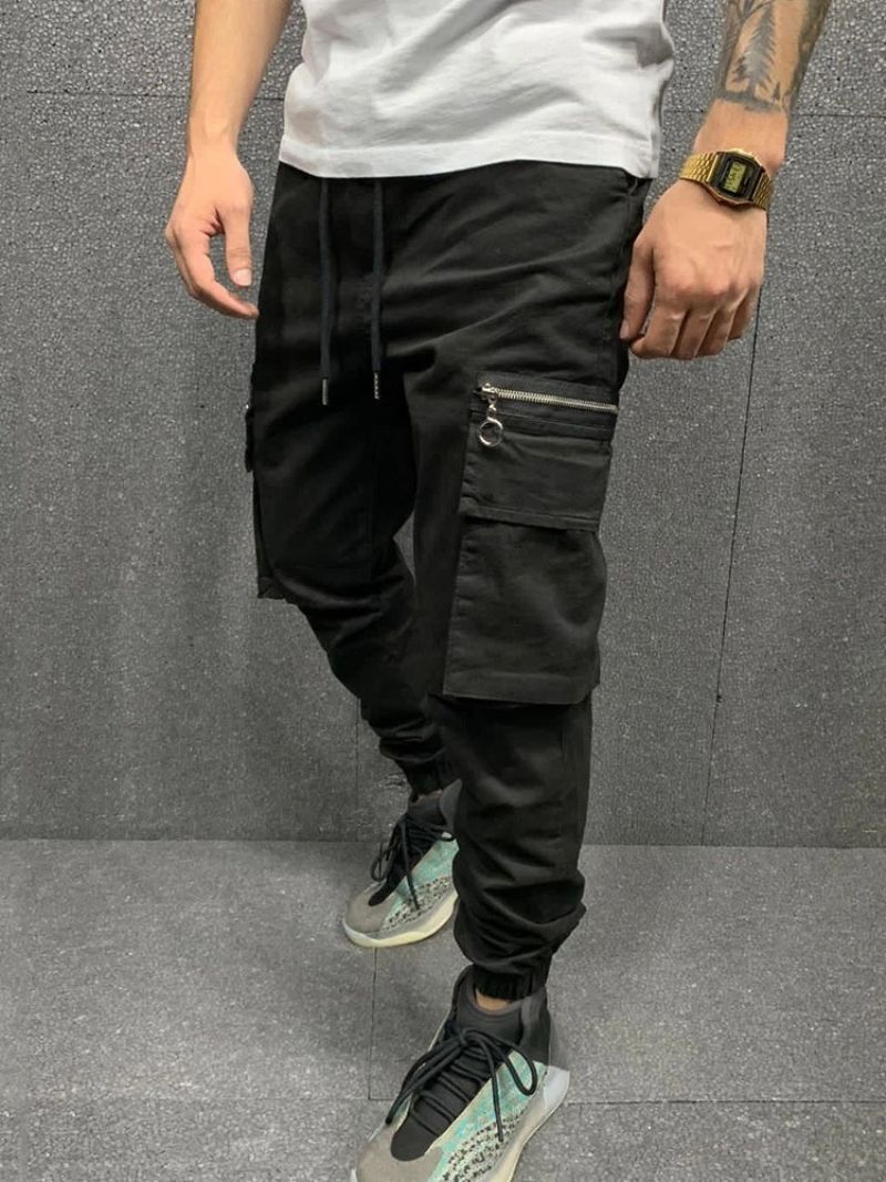 Cargo Kalhoty Pocket Pencil Pants Plain Mid Waist Pánské Ležérní Kalhoty