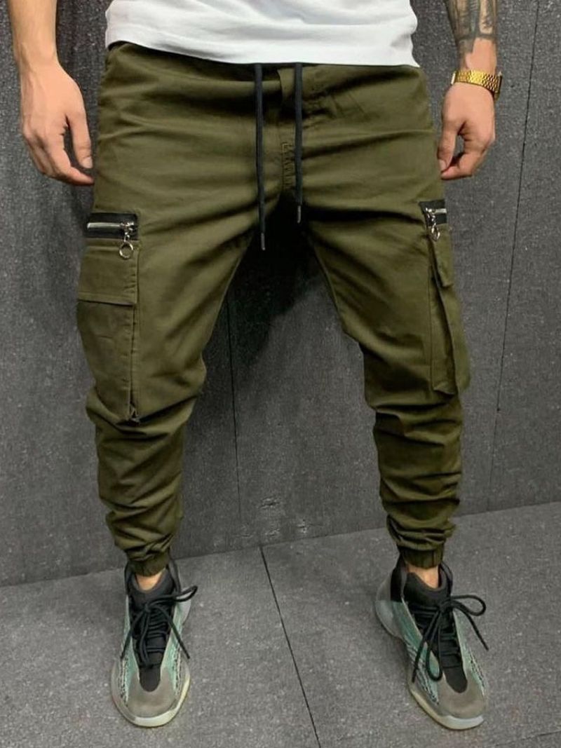 Cargo Kalhoty Pocket Pencil Pants Plain Mid Waist Pánské Ležérní Kalhoty