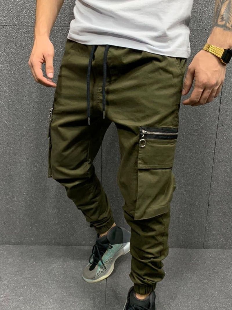 Cargo Kalhoty Pocket Pencil Pants Plain Mid Waist Pánské Ležérní Kalhoty