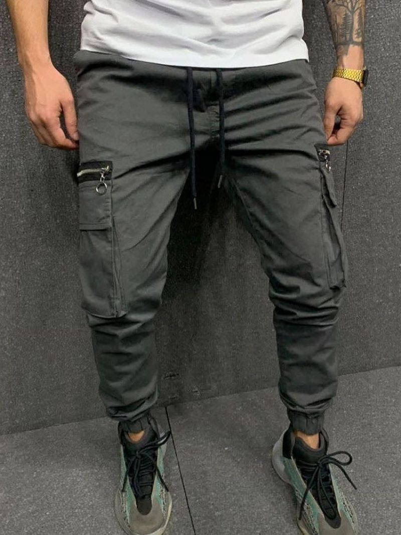 Cargo Kalhoty Pocket Pencil Pants Plain Mid Waist Pánské Ležérní Kalhoty