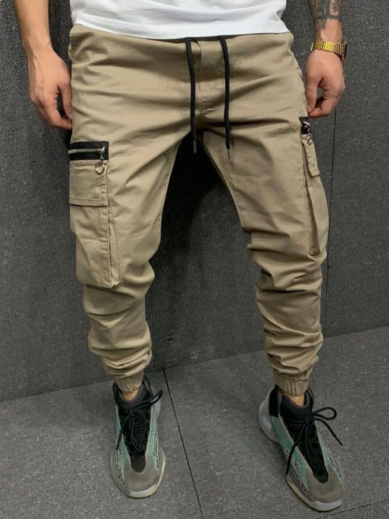 Cargo Kalhoty Pocket Pencil Pants Plain Mid Waist Pánské Ležérní Kalhoty