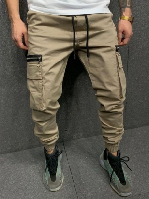 Cargo Kalhoty Pocket Pencil Pants Plain Mid Waist Pánské Ležérní Kalhoty