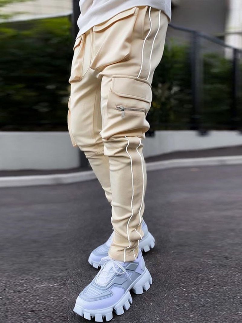 Cargo Pants Pocket Color Block Pencil Pants Fall Korejské Pánské Ležérní Kalhoty