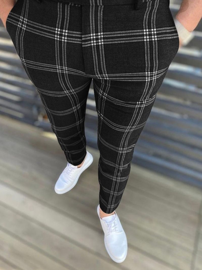 Kalhoty Pencil Pants Kostkovaný Zip Evropské Pánské Ležérní Kalhoty