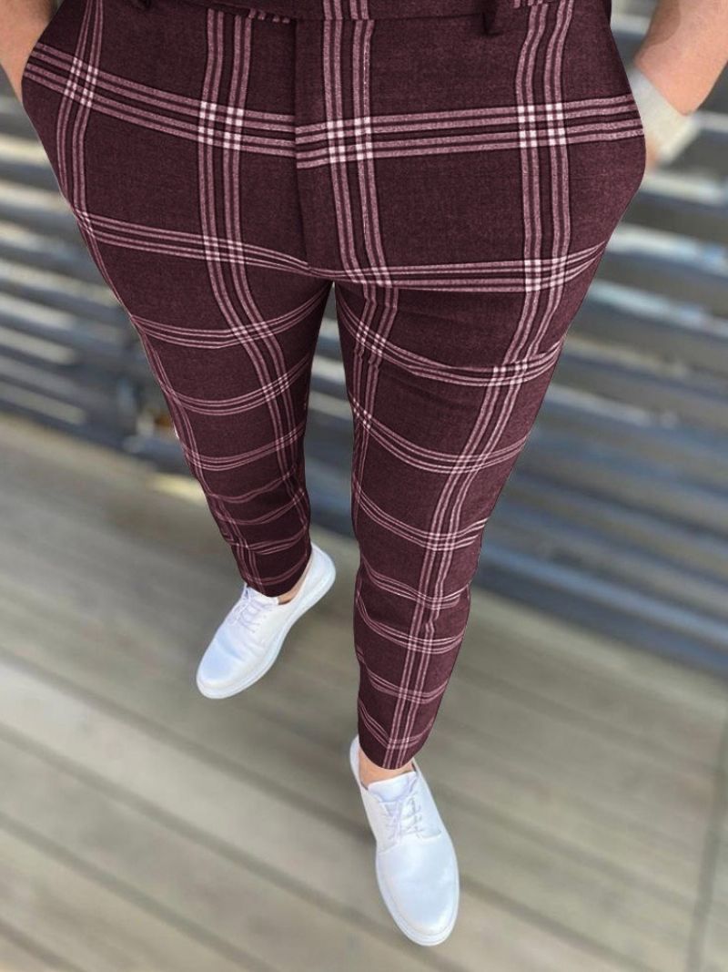 Kalhoty Pencil Pants Kostkovaný Zip Evropské Pánské Ležérní Kalhoty