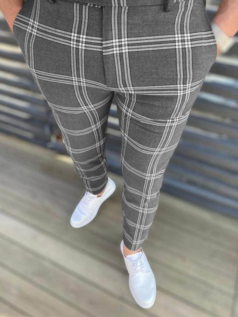 Kalhoty Pencil Pants Kostkovaný Zip Evropské Pánské Ležérní Kalhoty