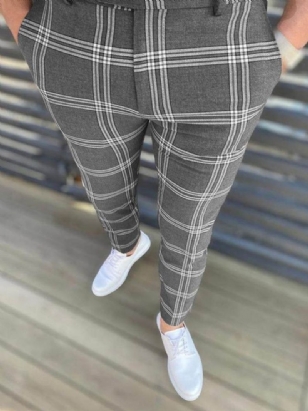 Kalhoty Pencil Pants Kostkovaný Zip Evropské Pánské Ležérní Kalhoty