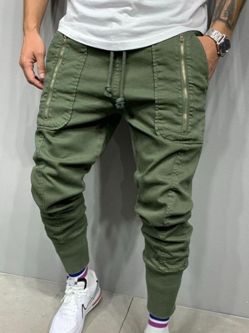 Kalhoty Pencil Pants Pocket Mid Waist Pánské Ležérní Kalhoty