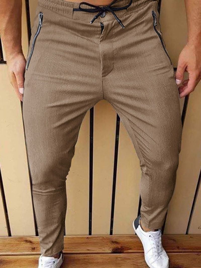 Pánské Ležérní Kalhoty Se Zipem Pencil Pants Se Středním Pasem