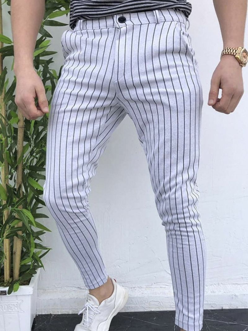 Pánské Ležérní Kalhoty Stripe Pencil Kalhoty Pocket Casual Mid Waist