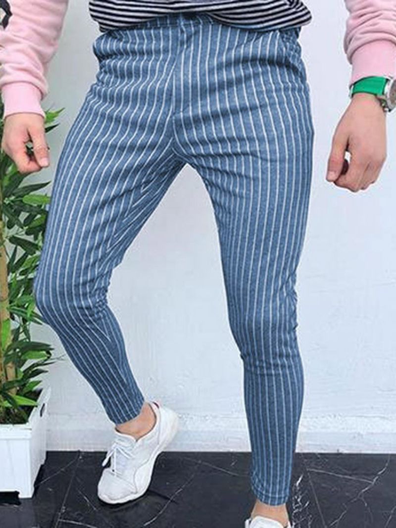 Pánské Ležérní Kalhoty Stripe Pencil Kalhoty Pocket Casual Mid Waist