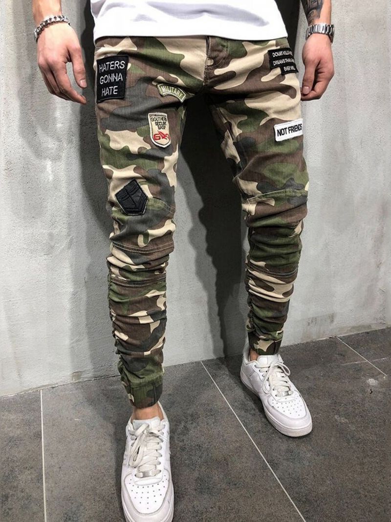 Pencil Camouflage Appliques Zip Evropské Ležérní Kalhoty