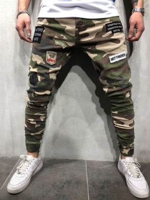 Pencil Camouflage Appliques Zip Evropské Ležérní Kalhoty