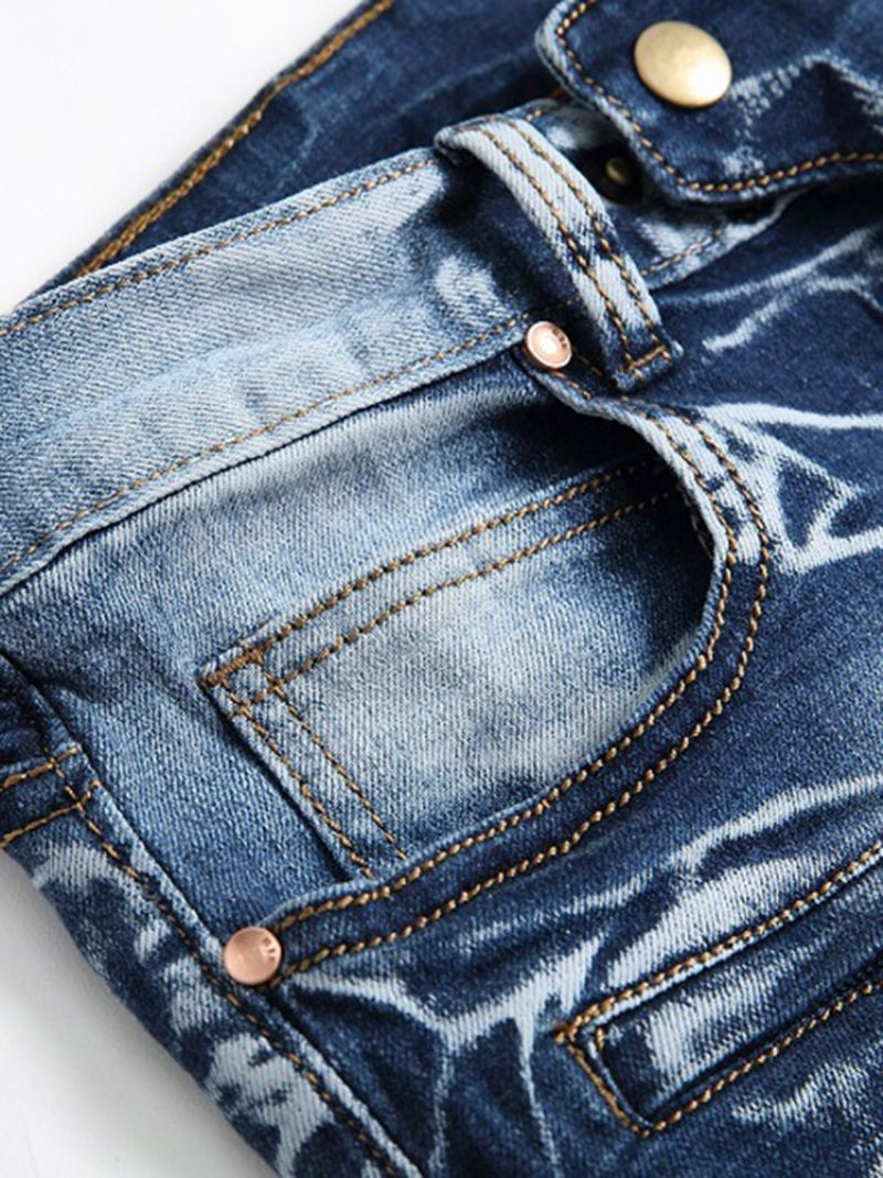 Zip Nosené Denim Ležérní Slim Pánské Kalhoty