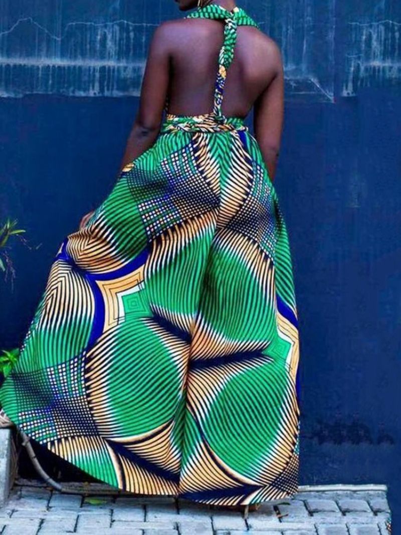 Africká Módní Kombinéza Dashiki Na Zip Po Celé Délce S Volnými Širokými Nohami