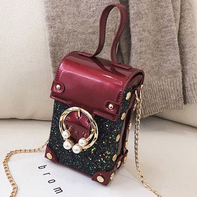 Crossbody Kabelky Chain Plain Pu Kufru