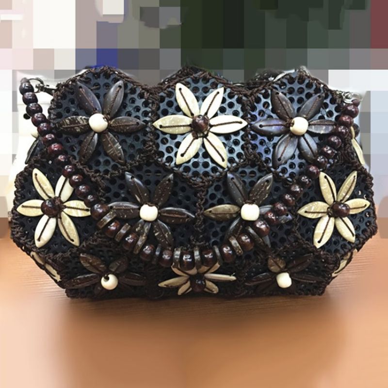 Kokosová Crossbody Kabelka Ve Tvaru Mušle V Etnickém Stylu