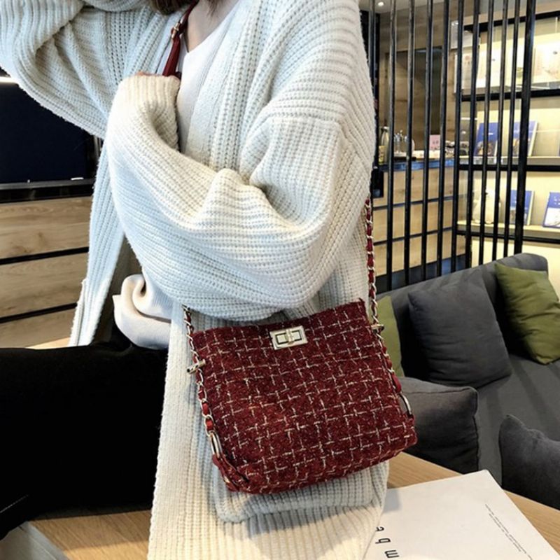 Kostkované Pletené Vlněné Kabelky Obdélníkové Crossbody