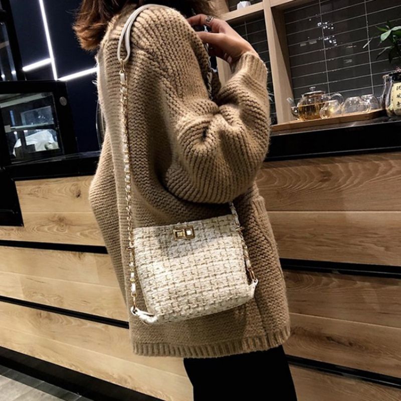 Kostkované Pletené Vlněné Kabelky Obdélníkové Crossbody