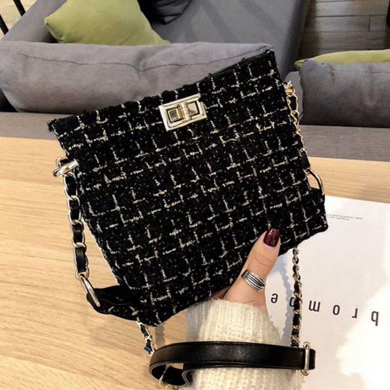 Kostkované Pletené Vlněné Kabelky Obdélníkové Crossbody