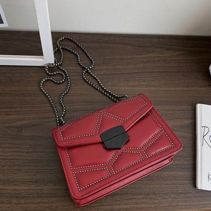 Nýtovací Pu Geometrické Obdélníkové Crossbody Kabelky