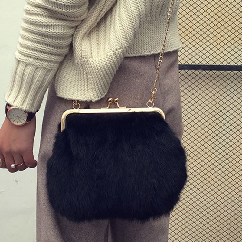 Obdélníkové Crossbody Kabelky Fux Fur Plain Chain