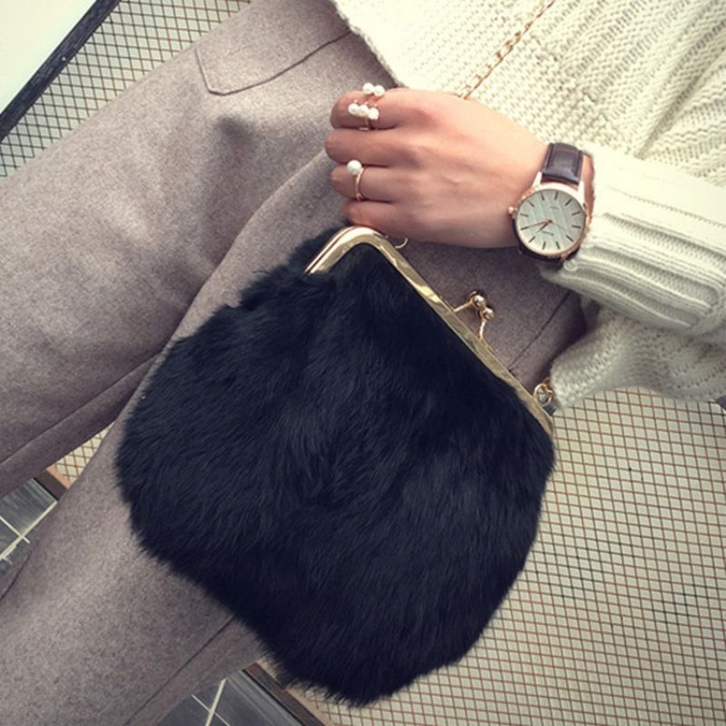 Obdélníkové Crossbody Kabelky Fux Fur Plain Chain