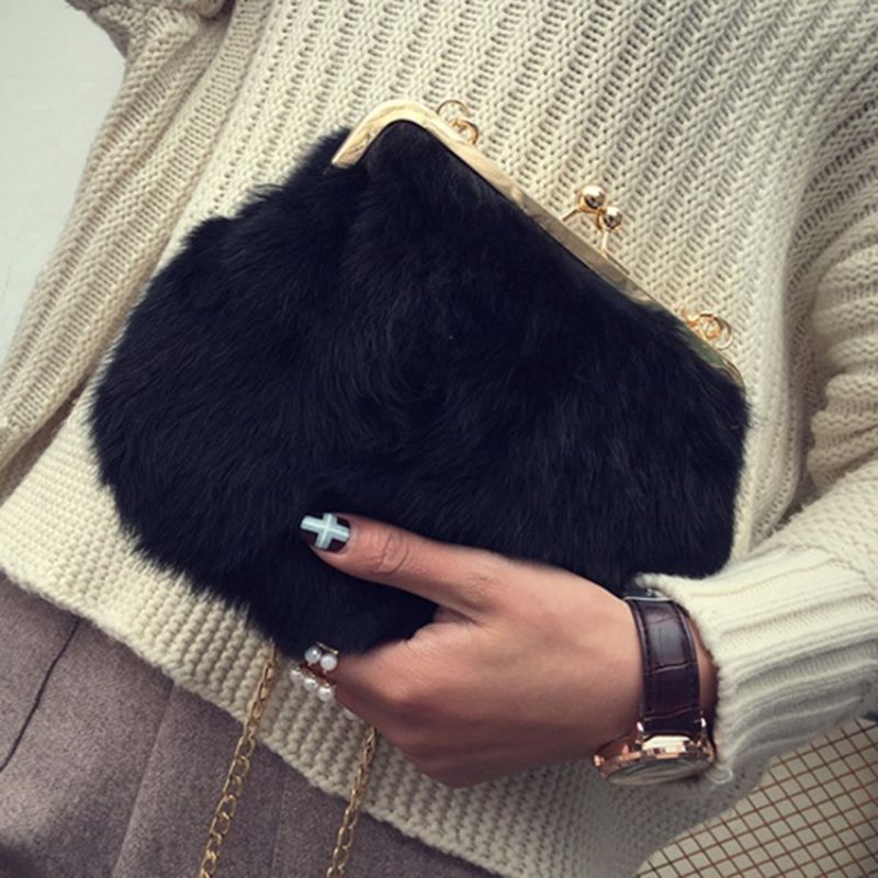 Obdélníkové Crossbody Kabelky Fux Fur Plain Chain