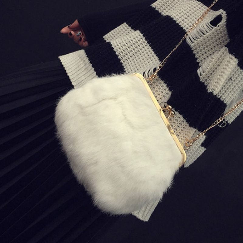 Obdélníkové Crossbody Kabelky Fux Fur Plain Chain