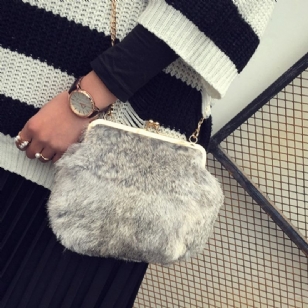 Obdélníkové Crossbody Kabelky Fux Fur Plain Chain