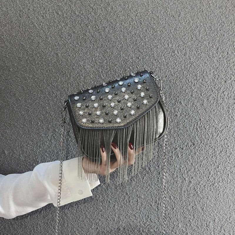 Obyčejné Pu Diamantové Obdélníkové Crossbody Kabelky