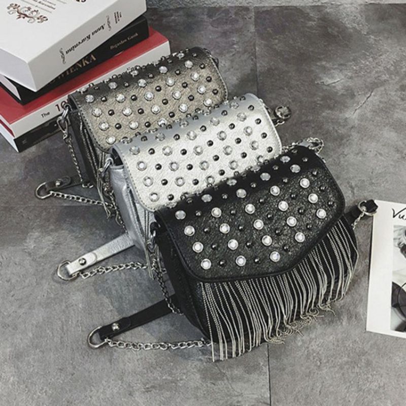 Obyčejné Pu Diamantové Obdélníkové Crossbody Kabelky