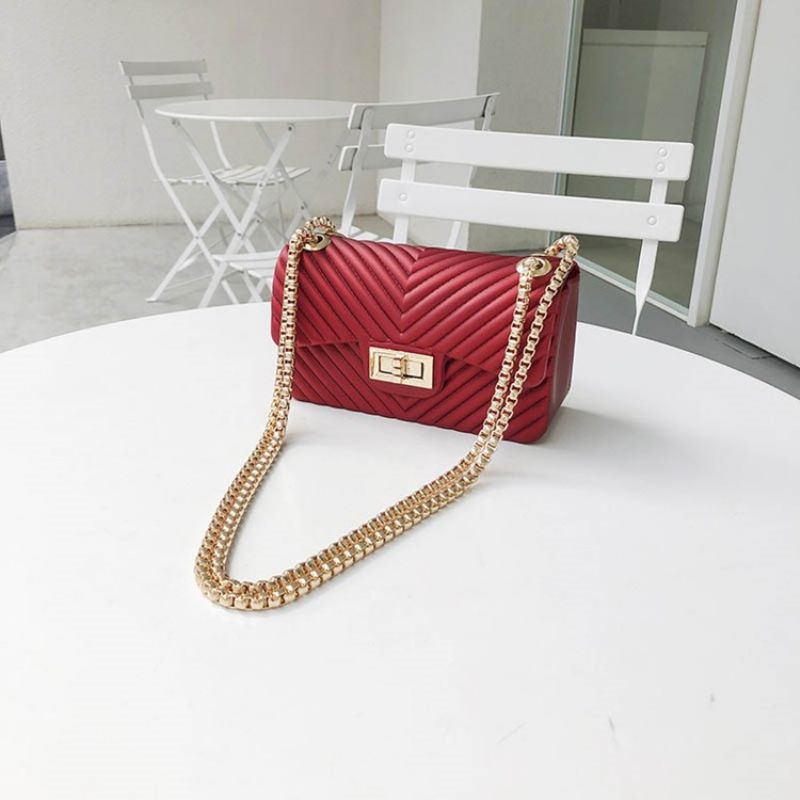 Obyčejné Pu Obdélníkové Crossbody Kabelky