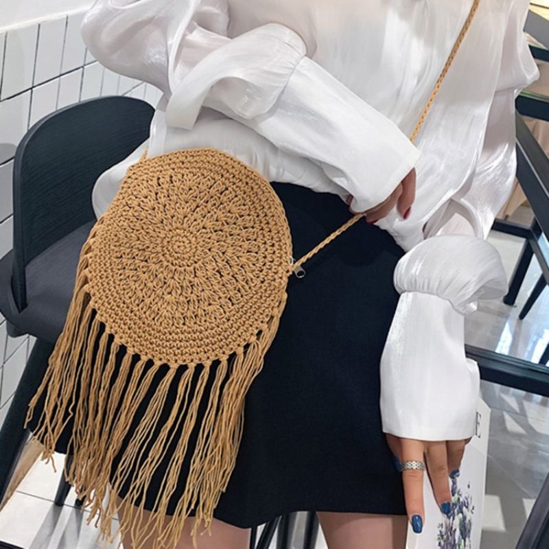 Pletená Trávová Obyčejná Kruhová Crossbody Kabelka