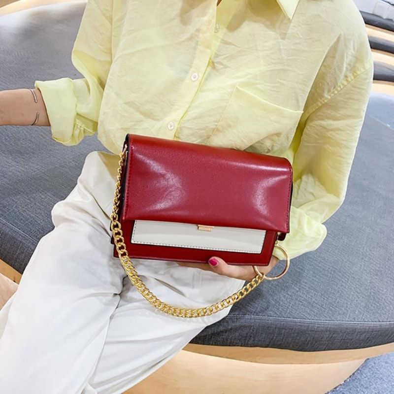 Pu Color Block Chain Rectangle Crossbody Tašky