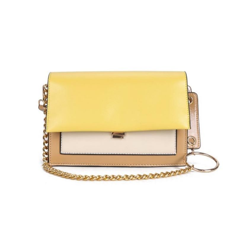 Pu Color Block Chain Rectangle Crossbody Tašky