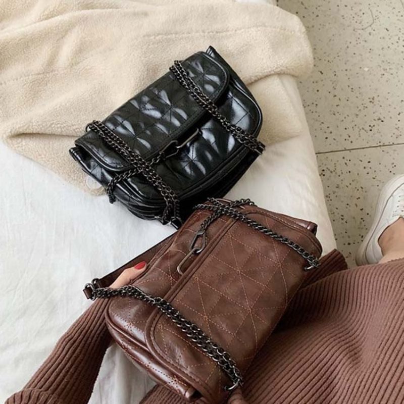 Pu Kostkované Nitě Obdélníkové Crossbody Kabelky