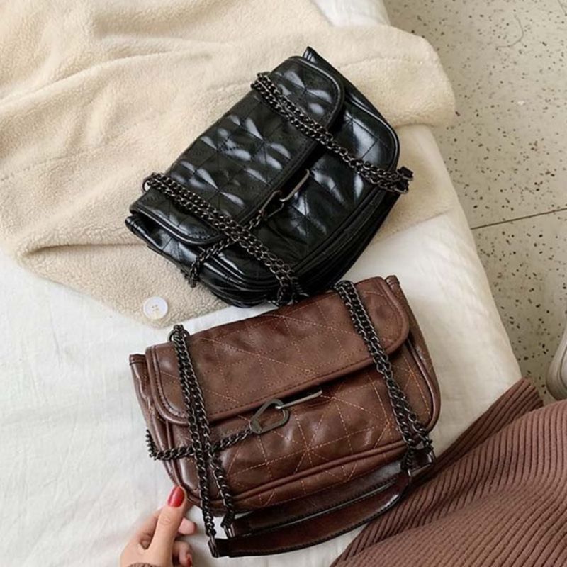 Pu Kostkované Nitě Obdélníkové Crossbody Kabelky