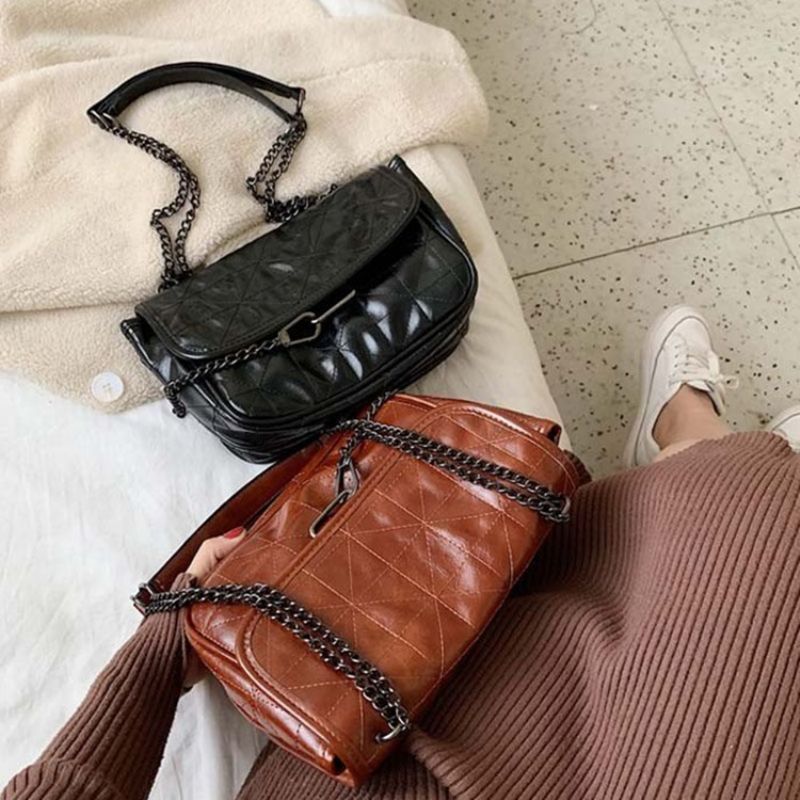 Pu Kostkované Nitě Obdélníkové Crossbody Kabelky