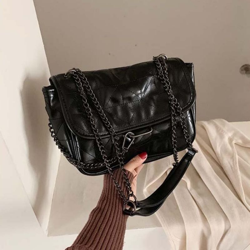 Pu Kostkované Nitě Obdélníkové Crossbody Kabelky