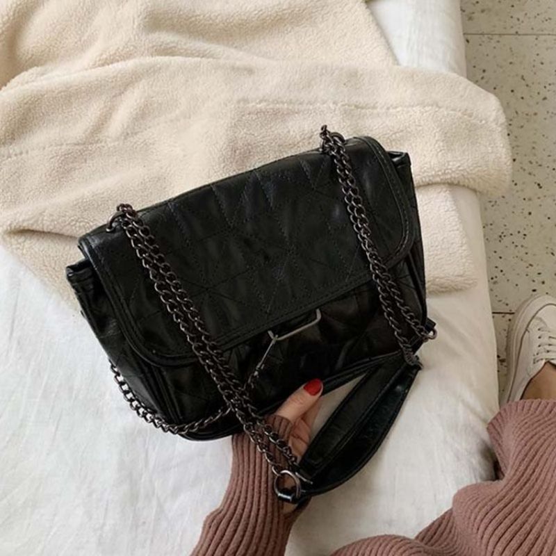 Pu Kostkované Nitě Obdélníkové Crossbody Kabelky