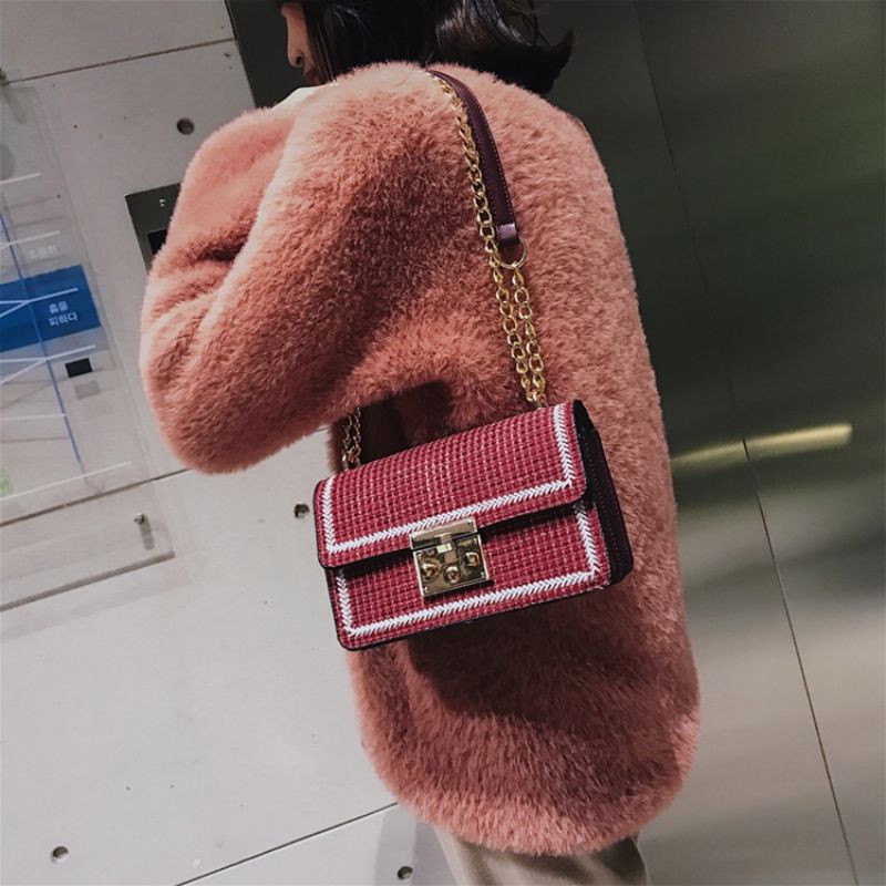 Pu Pletené Kostkované Obdélníkové Crossbody Kabelky