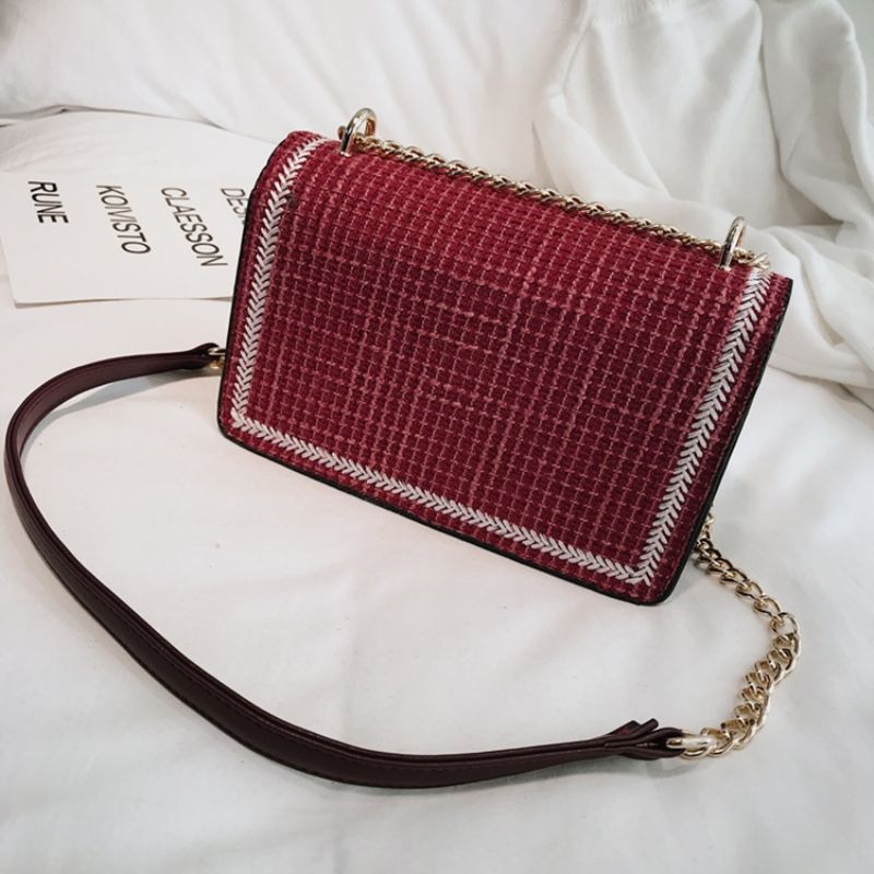 Pu Pletené Kostkované Obdélníkové Crossbody Kabelky