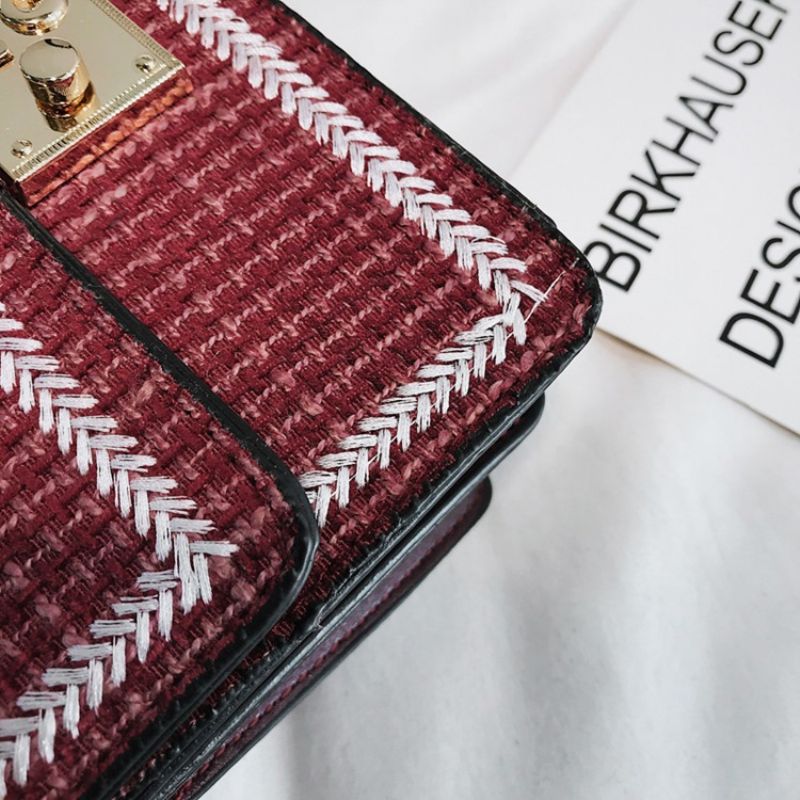 Pu Pletené Kostkované Obdélníkové Crossbody Kabelky