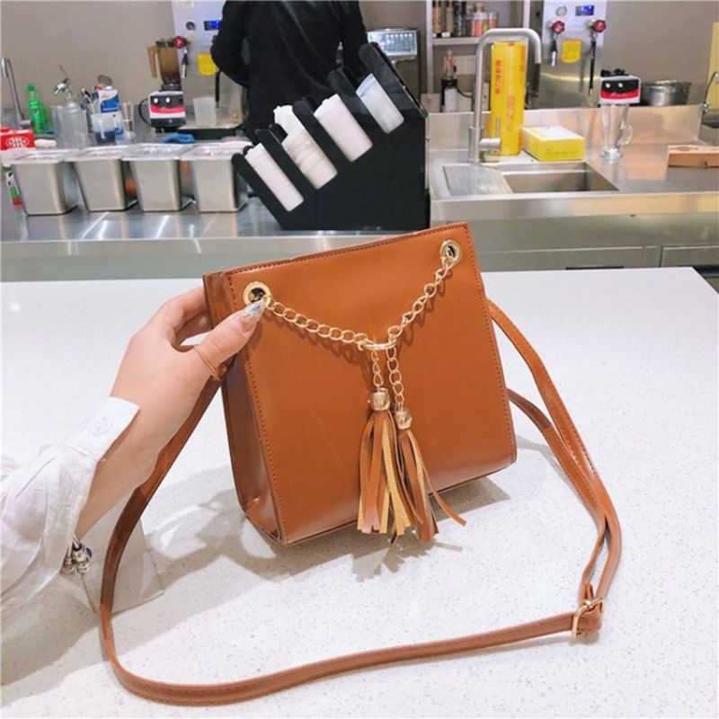 Pu Tassel Plain Square Crossbody Kabelka